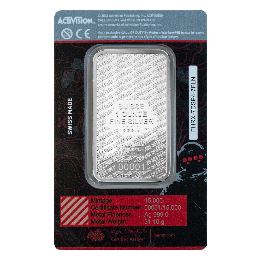 Call of Duty®: Modern Warfare® III 1oz silver bar with pendant frame & bonus in-game weapon charm