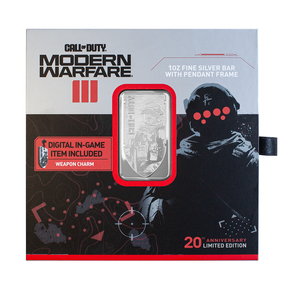 Call of Duty®: Modern Warfare® III 1oz silver bar with pendant frame & bonus in-game weapon charm
